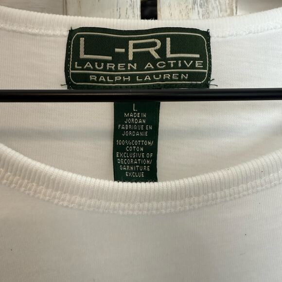 VTG 90s RALPH LAUREN ACTIVE Women's Large Crest Logo White Top Preppy Classic - Picture 8 of 13